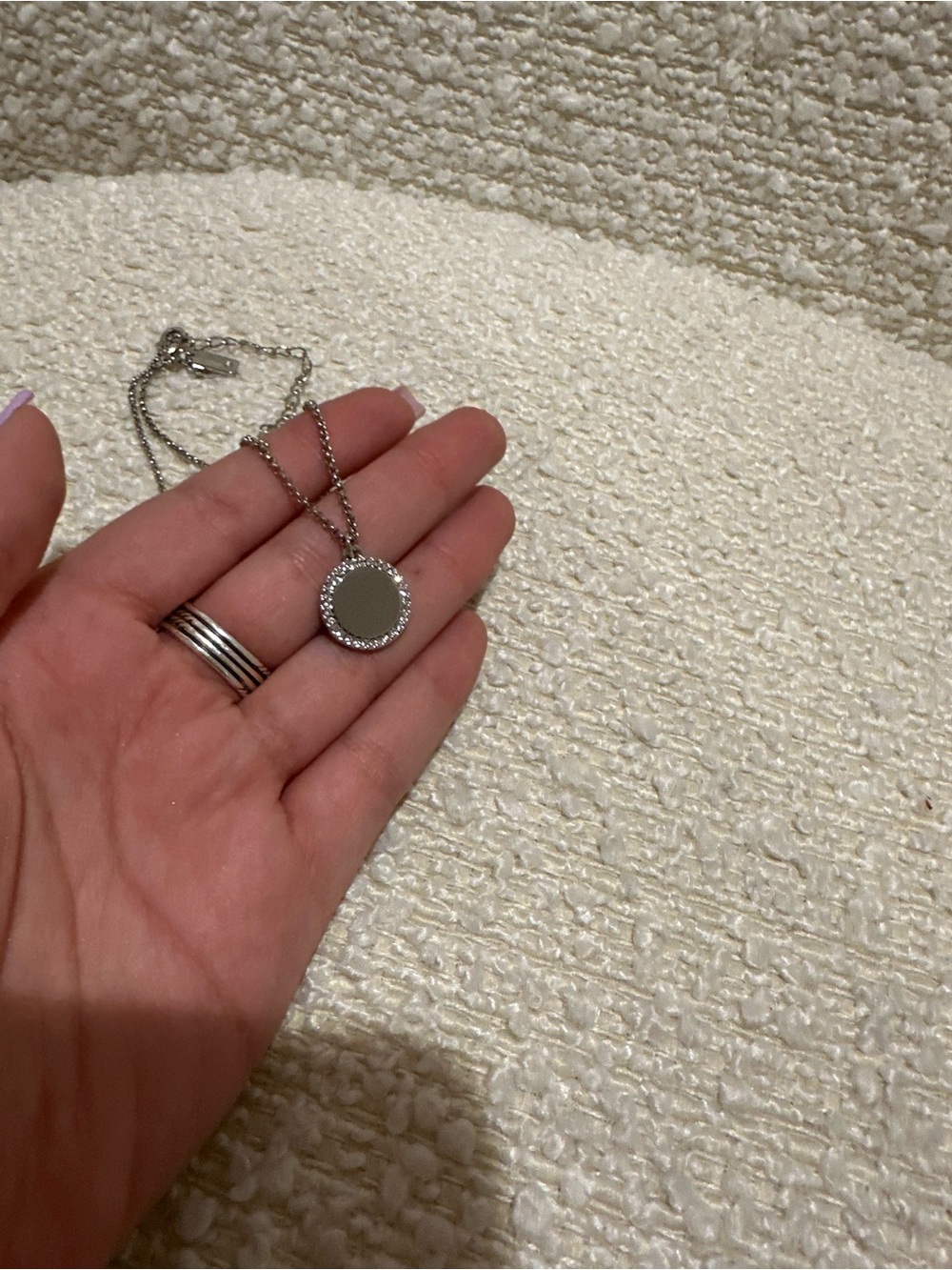 Silver Round Pendant Necklace with Crystal Halo